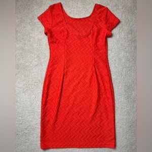 Sharagano Short Sleeve Dress Red Textured Jersey Slim Fit T-Shirt Dress Size 6